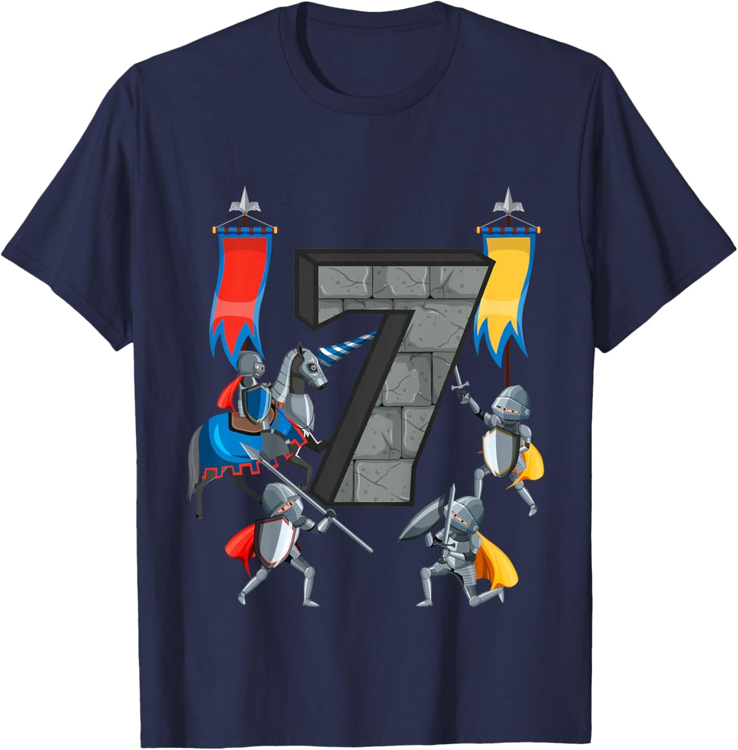 Medieval Knights Middle Ages History Castle 7th Birthday T-Shirt - T-Shirt | Navy