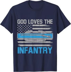 God Loves The Infantry Combat Infantryman Badge CIB Flag US T-Shirt - T-Shirt | Navy