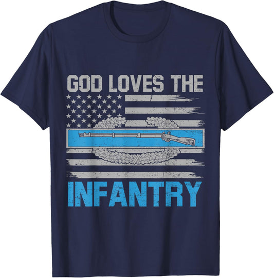 God Loves The Infantry Combat Infantryman Badge CIB Flag US T-Shirt - T-Shirt | Navy