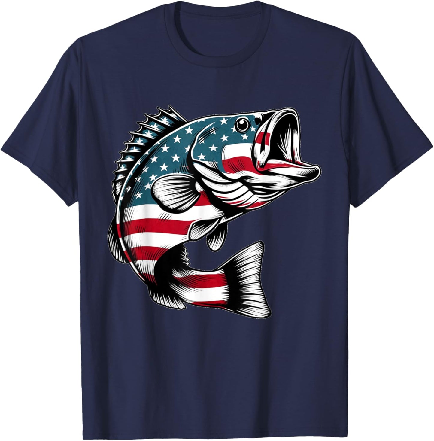 Bass American USA Flag Fishing Men T-Shirt - T-Shirt | Navy
