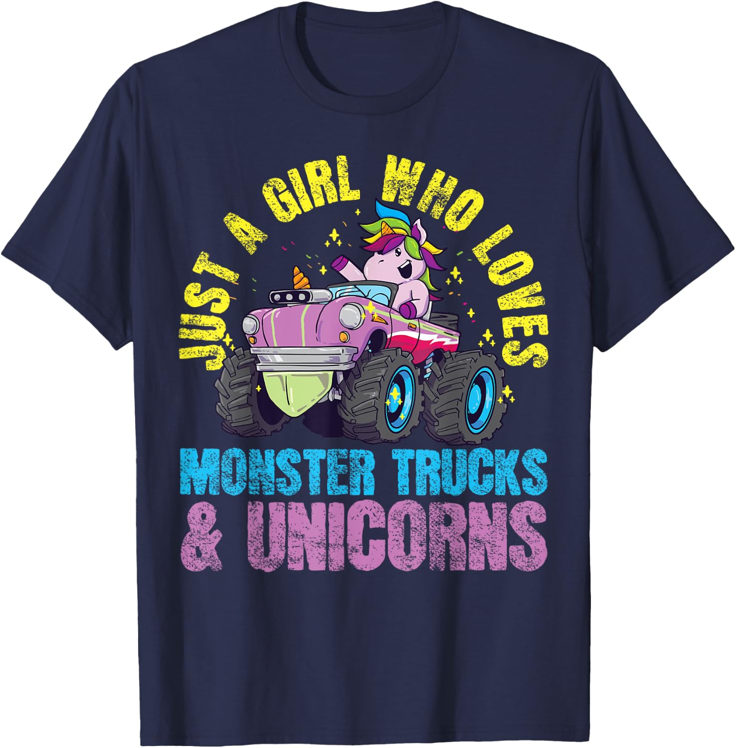 Monster Truck Unicorn Girl T-Shirt - T-Shirt | Navy