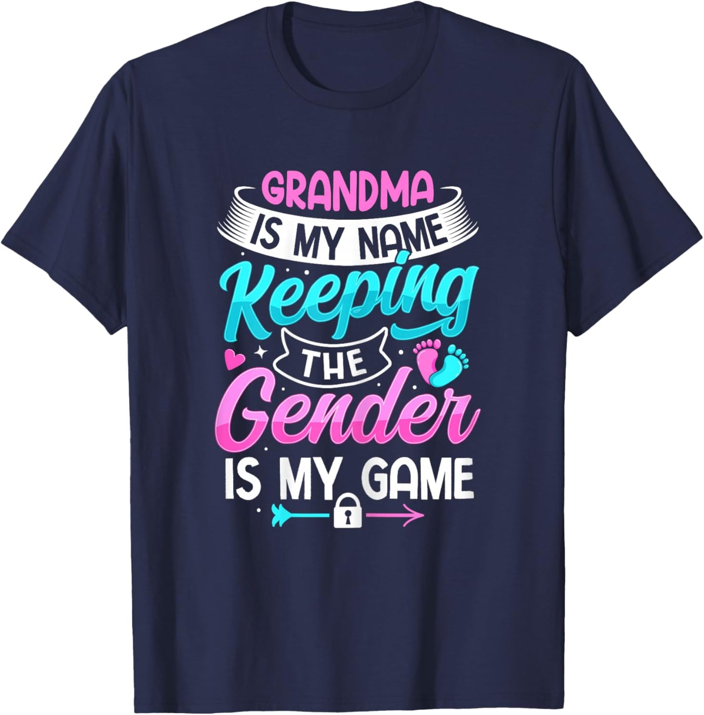 Gender Reveal Design for a Keeper of the Gender Grandma , Female X-Small, Black T-Shirt - T-Shirt | Navy