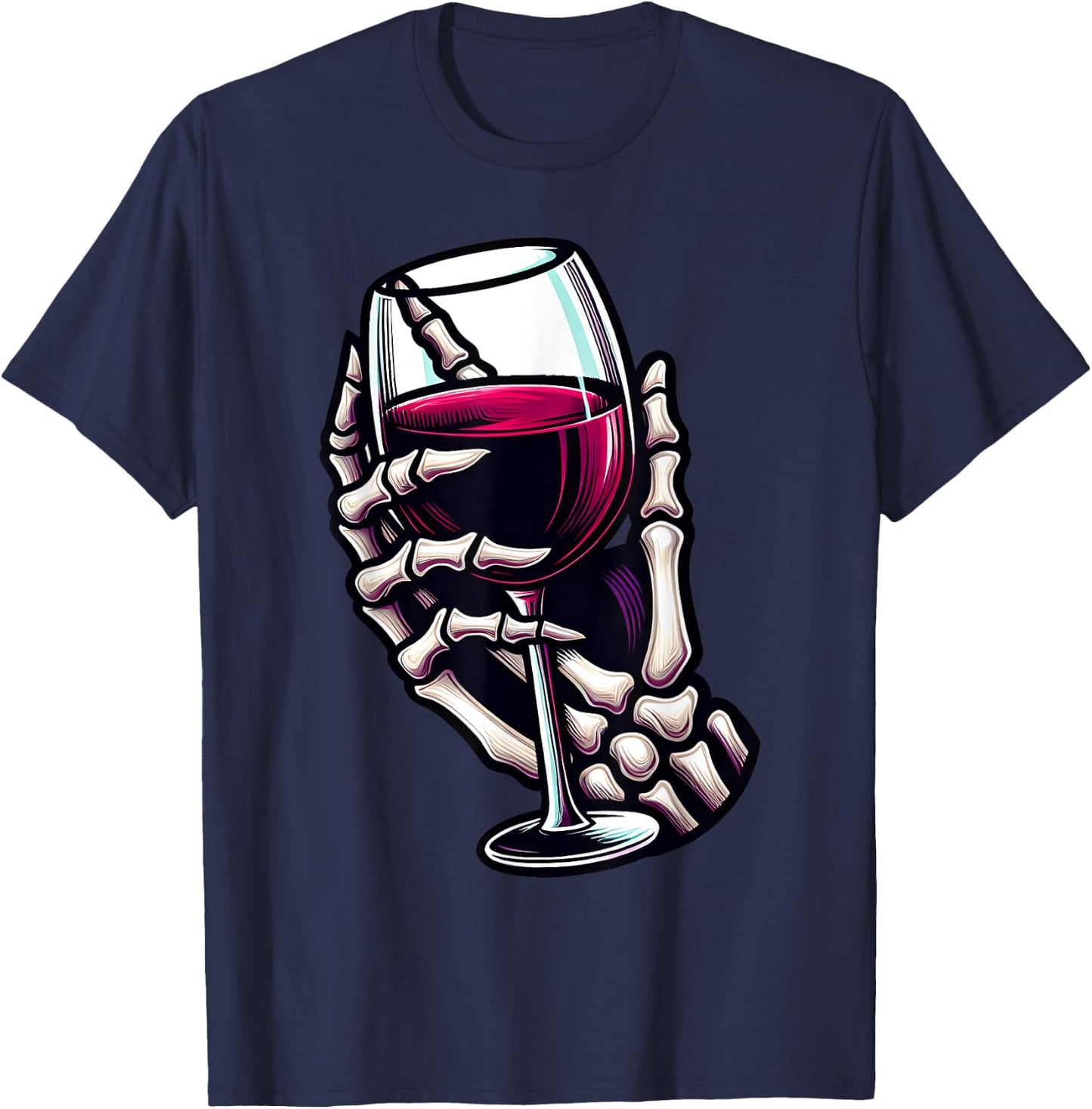 Funny Halloween Skeleton Hand Holding Wine Glass Costume T-Shirt - T-Shirt | Navy