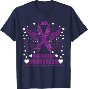 Overdose Awareness Purple Ribbon Drug Addiction T-Shirt - T-Shirt | Navy