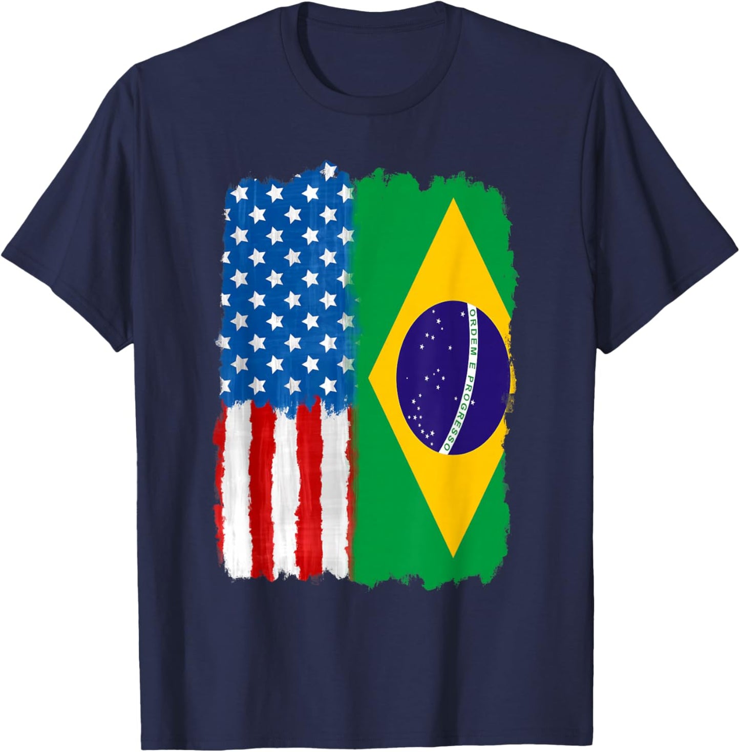 Half American And Brazilian America Brazil Usa Us Flag Roots T-Shirt - T-Shirt | Navy
