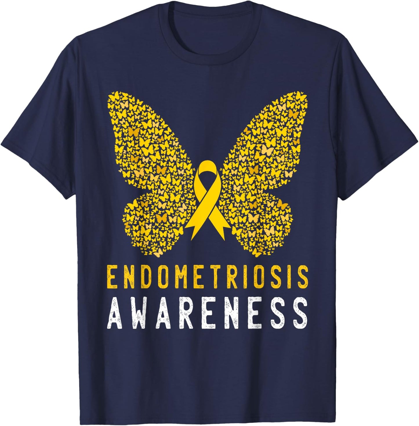 Butterfly Endometriosis Awareness Month Endo Support Ribbon T-Shirt - T-Shirt | Navy