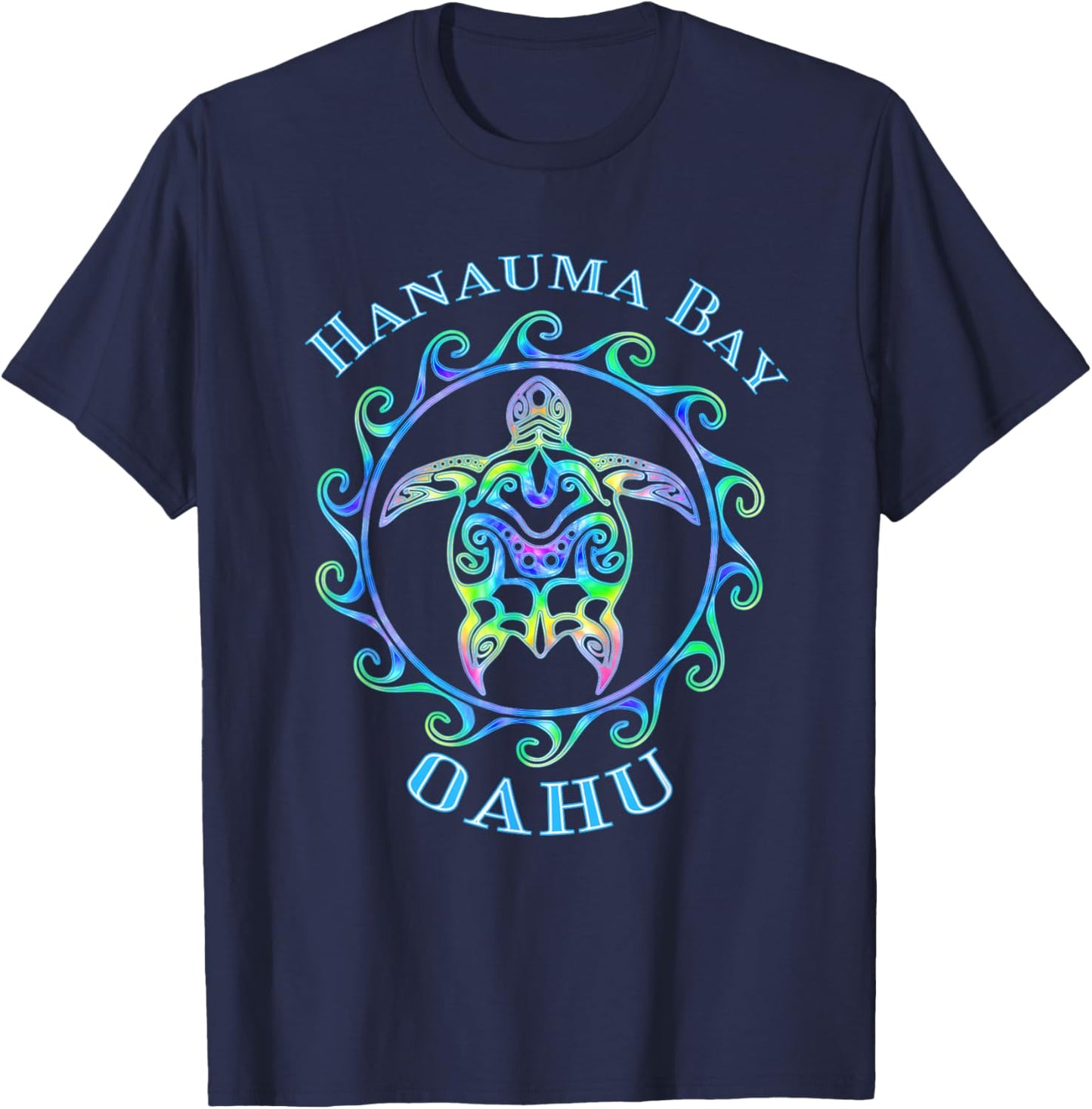 Hanauma Bay Oahu Hawaii Vacation Colorful Turtle T-Shirt - T-Shirt | Navy