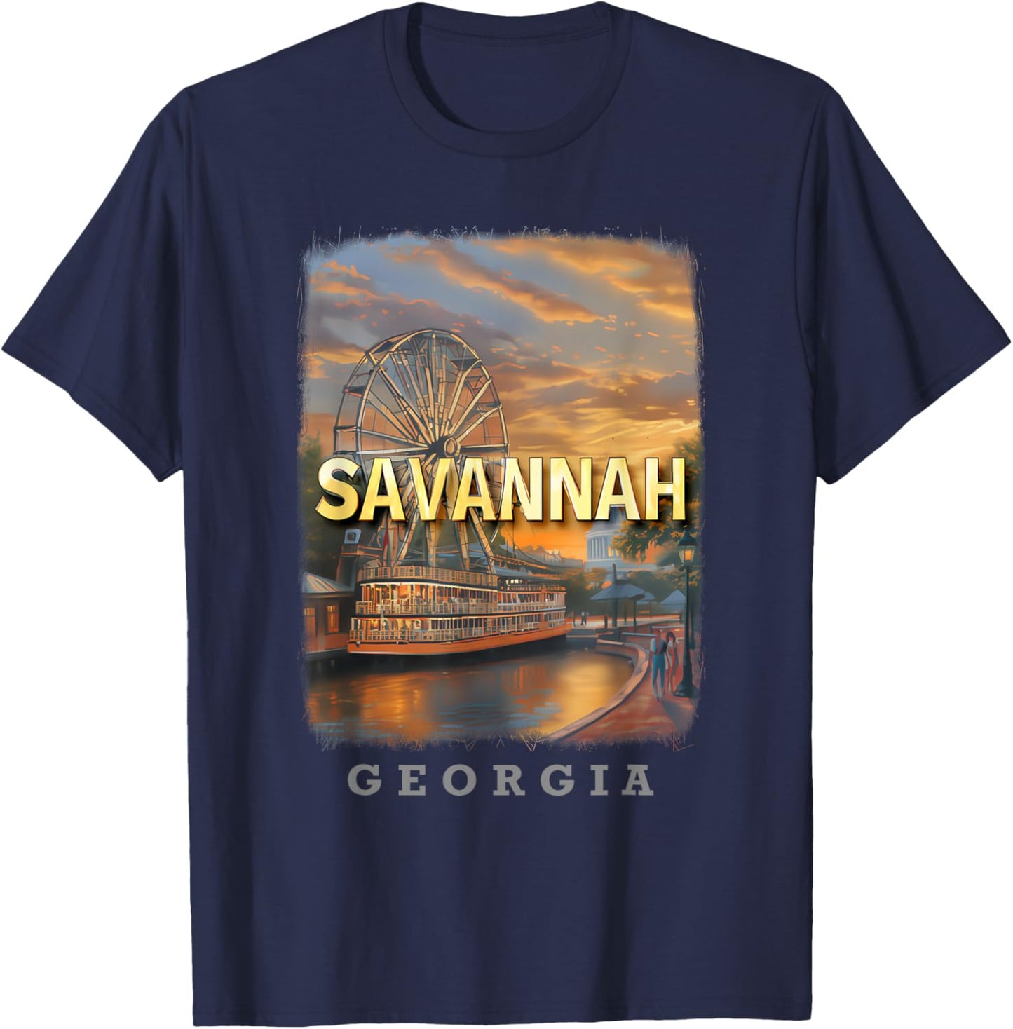 Savannah Georgia GA Riverfront Charm SD110 T-Shirt - T-Shirt | Navy