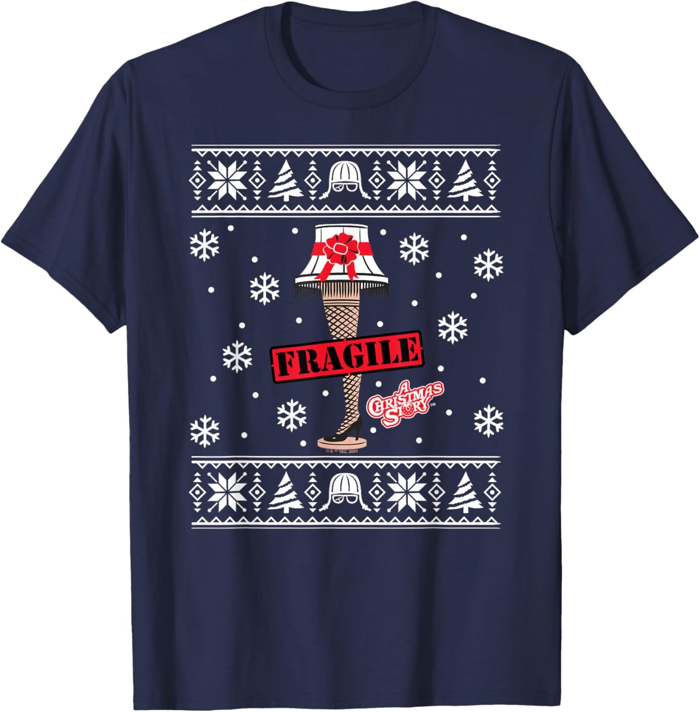 A Christmas Story - Fragile Leg Lamp Sweater Pattern T-Shirt - T-Shirt | Navy