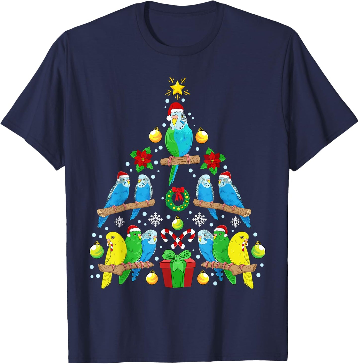 Animals Christmas Tree Presents Budgie Christmas Tree Bird T-Shirt - T-Shirt | Navy