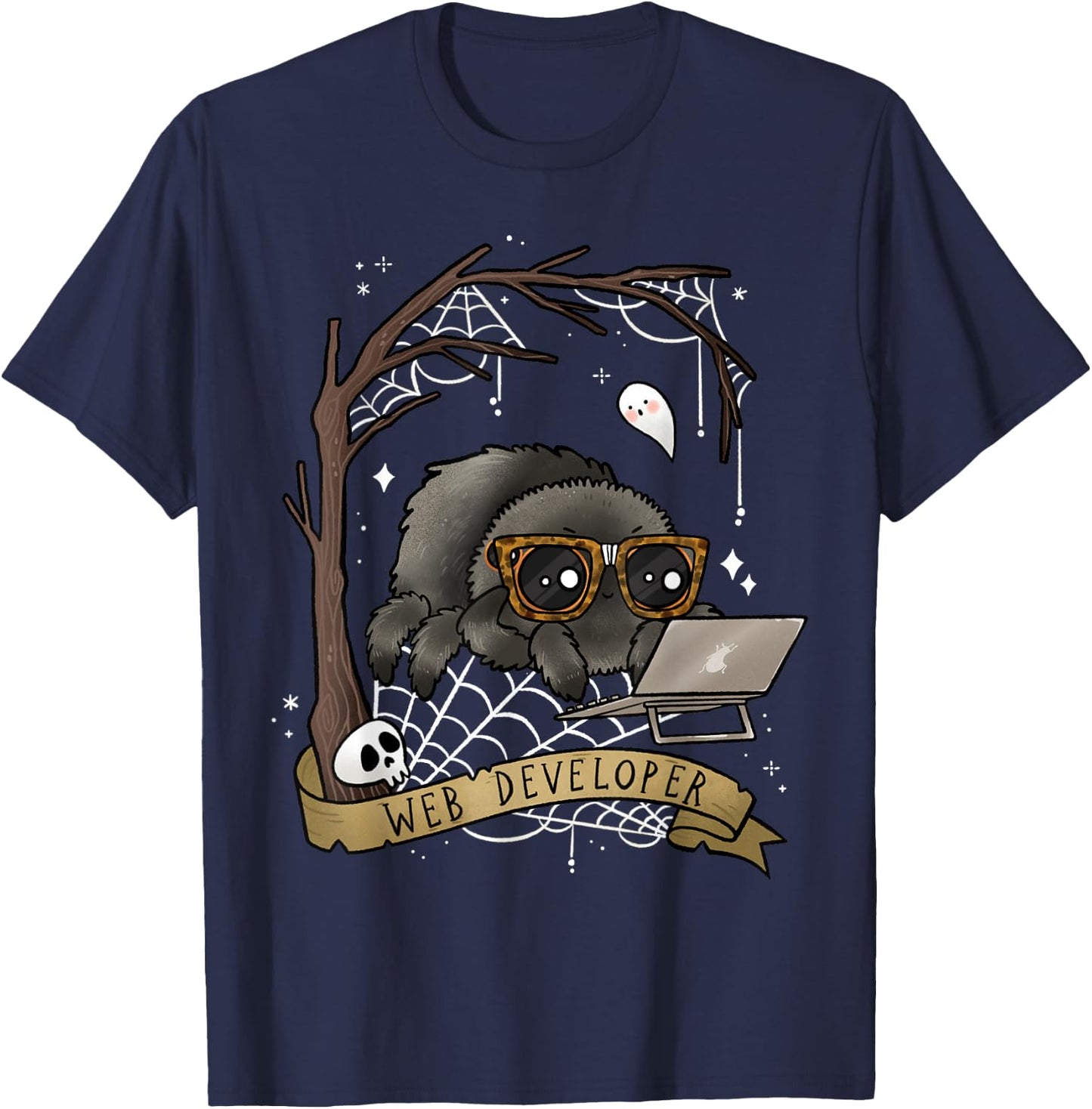 Web Developer Funny Spooky Cute Spider Halloween Computer T-Shirt - T-Shirt | Navy