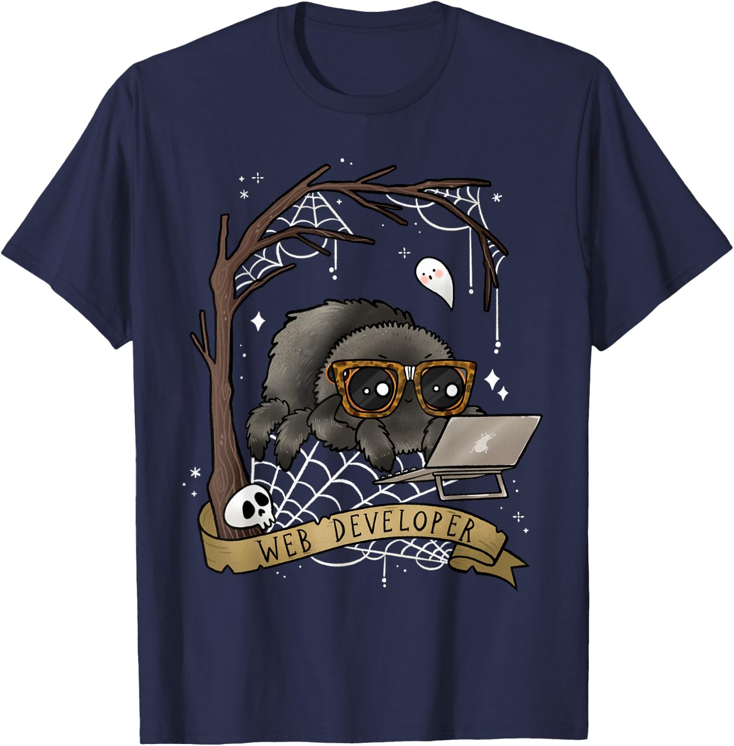 Web Developer Funny Spooky Cute Spider Halloween Computer T-Shirt - T-Shirt | Navy