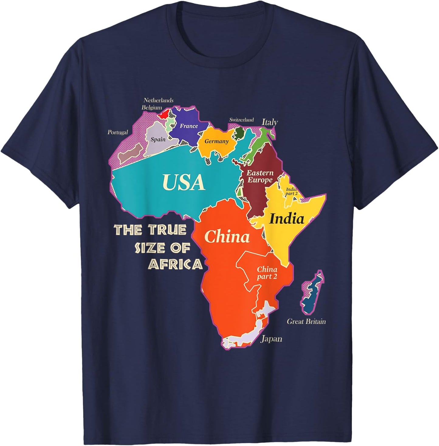 Bongo Designs -Adults Africa Map , Black, Small T-Shirt - T-Shirt | Navy