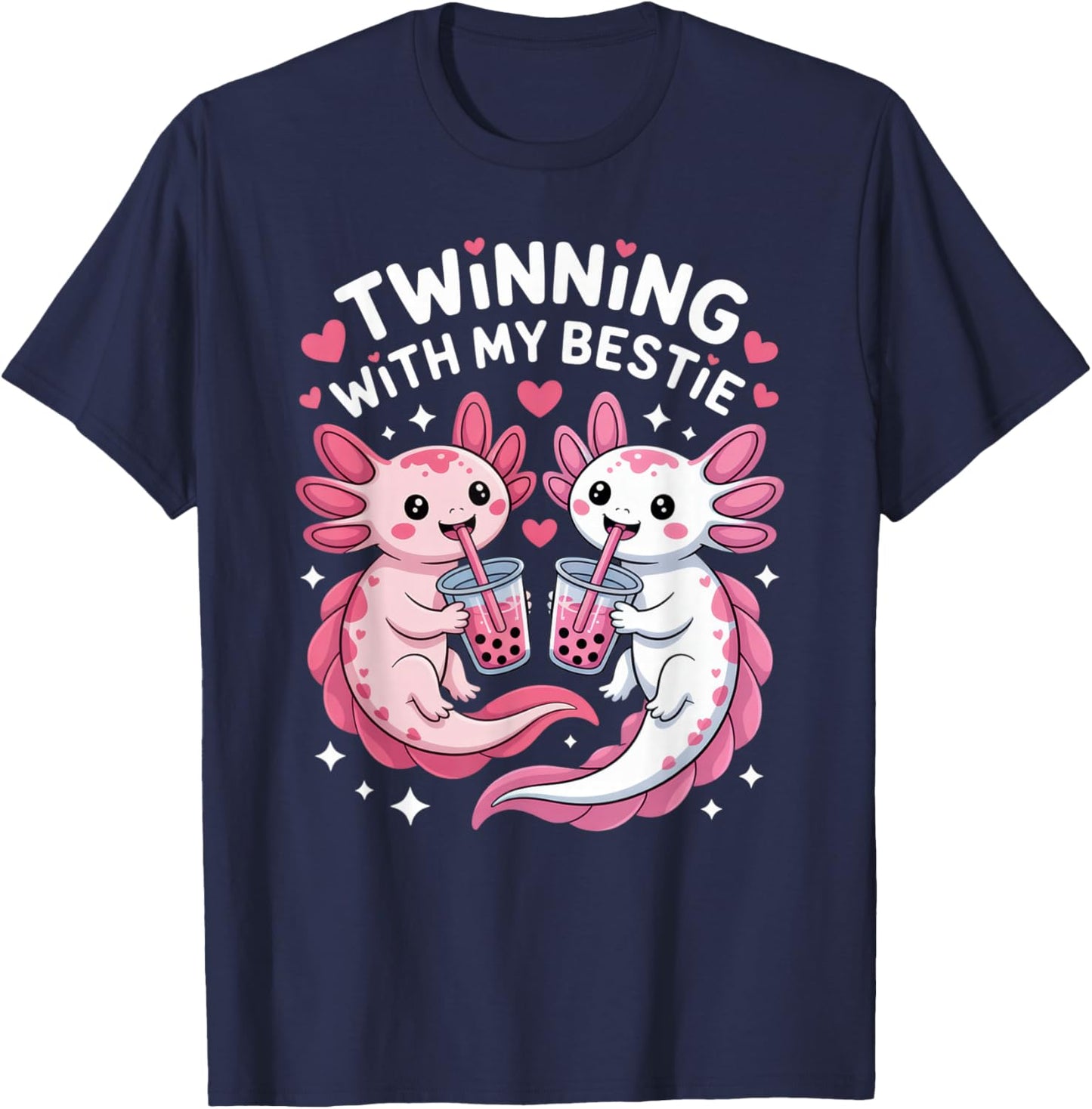 Twinning with My Bestie Axolotl Lovers Fun Friendship Vibes T-Shirt - T-Shirt | Navy