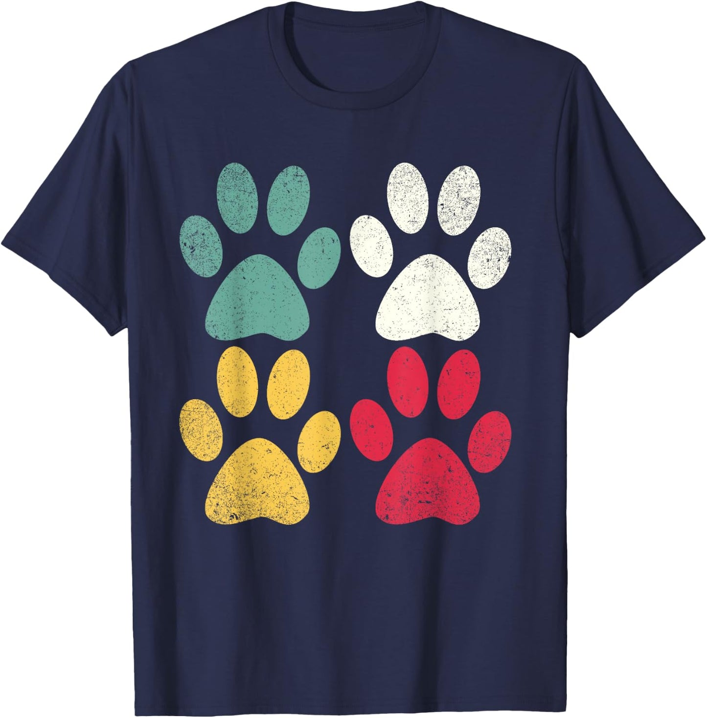 Retro - Vintage Dog Cat Paw Lover Fur Mom Dad T-Shirt - T-Shirt | Navy
