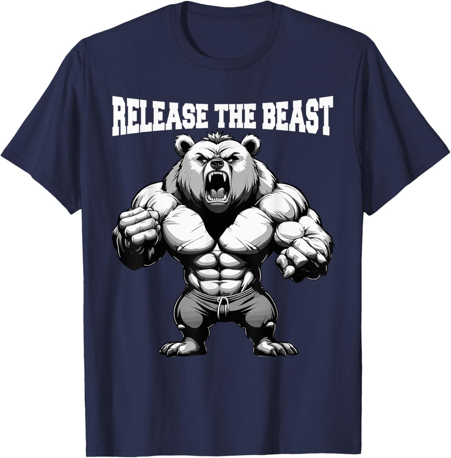 Release The Beast Bodybuilder Grizzly Bear Weightlifter T-Shirt - T-Shirt | Navy