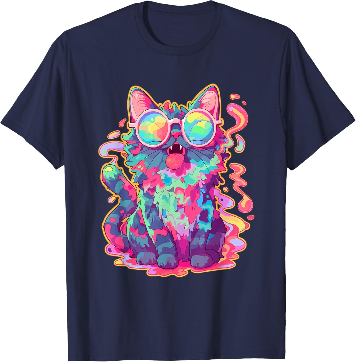 Trippy Crazy Psychedelic Cat Art EDM Rave Women T-Shirt - T-Shirt | Navy