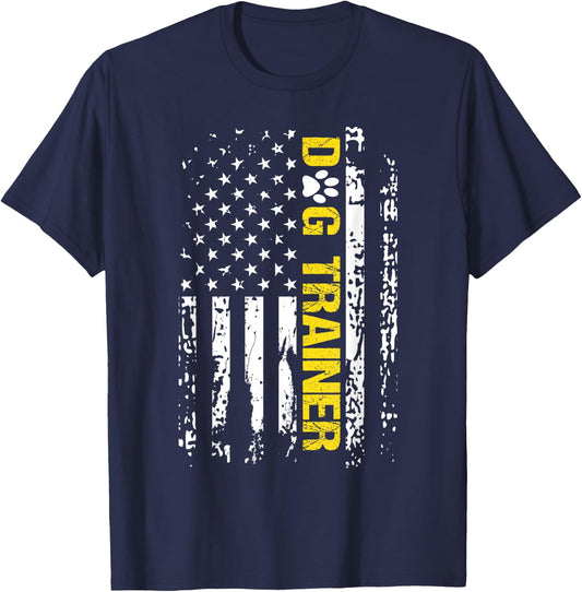 Dog Trainer Shirt American Flag Patriotic Dog Trainer Gift T-Shirt - T-Shirt | Navy