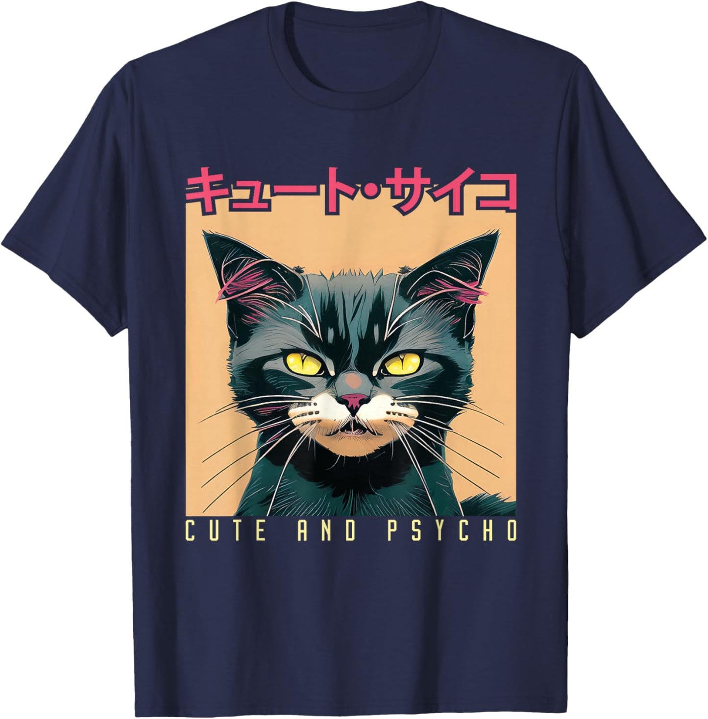Japanese Anime & Manga Cute And Psycho Cat Cyberpunks T-Shirt - T-Shirt | Navy