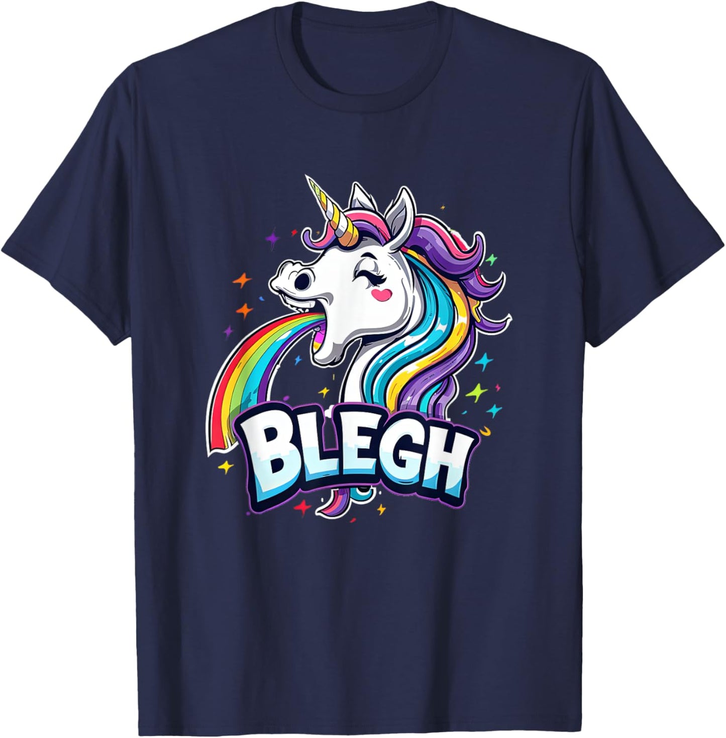 Blegh - Metalcore Unicorn Screaming Rainbow T-Shirt - T-Shirt | Navy
