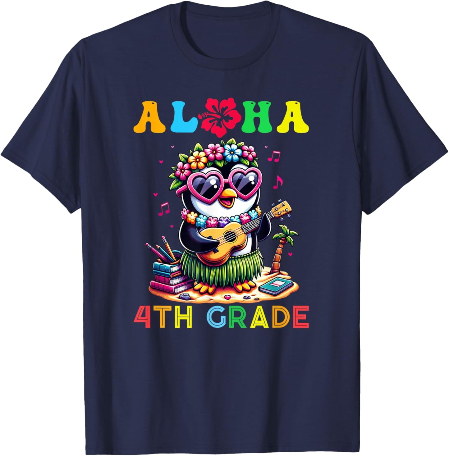 Aloha Fourth Grade Penguin Hawaii Back to School Kids Girl T-Shirt - T-Shirt | Navy