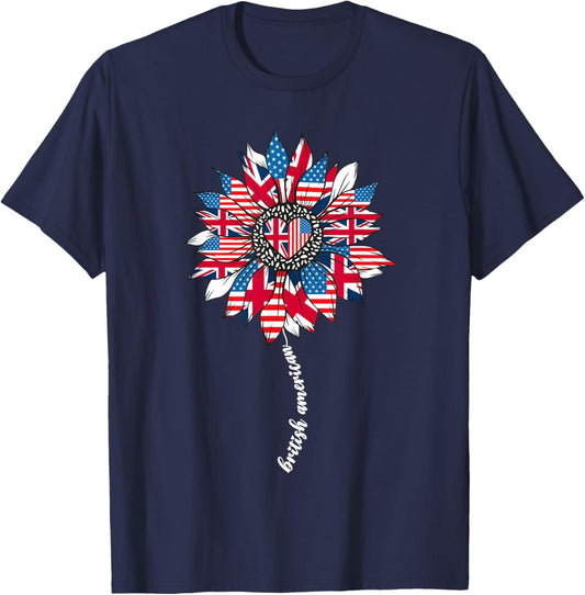Half American And British America Great Britain UK USA Flag T-Shirt - T-Shirt | Navy