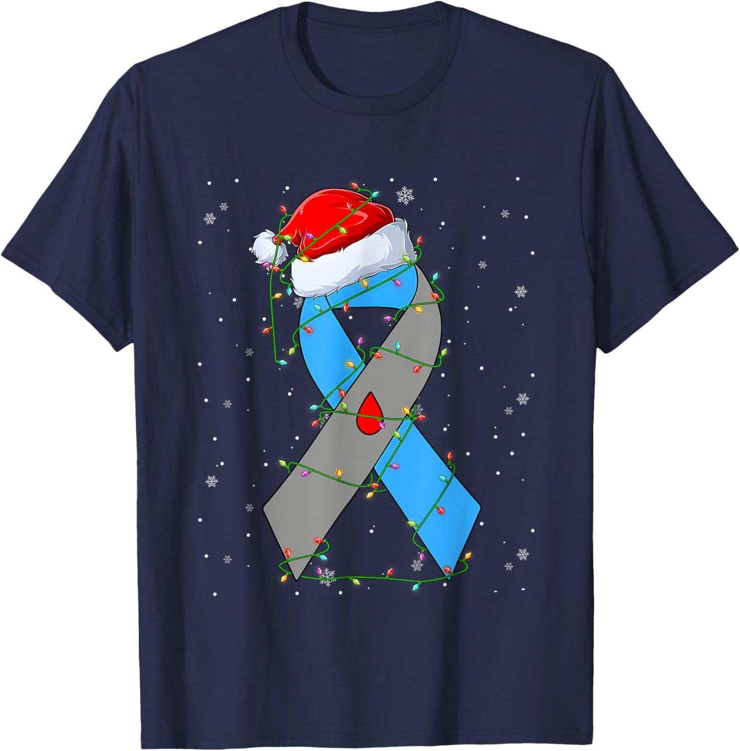 Santa Hat Diabetes Awareness Merry Christmas Lights T-Shirt - T-Shirt | Navy