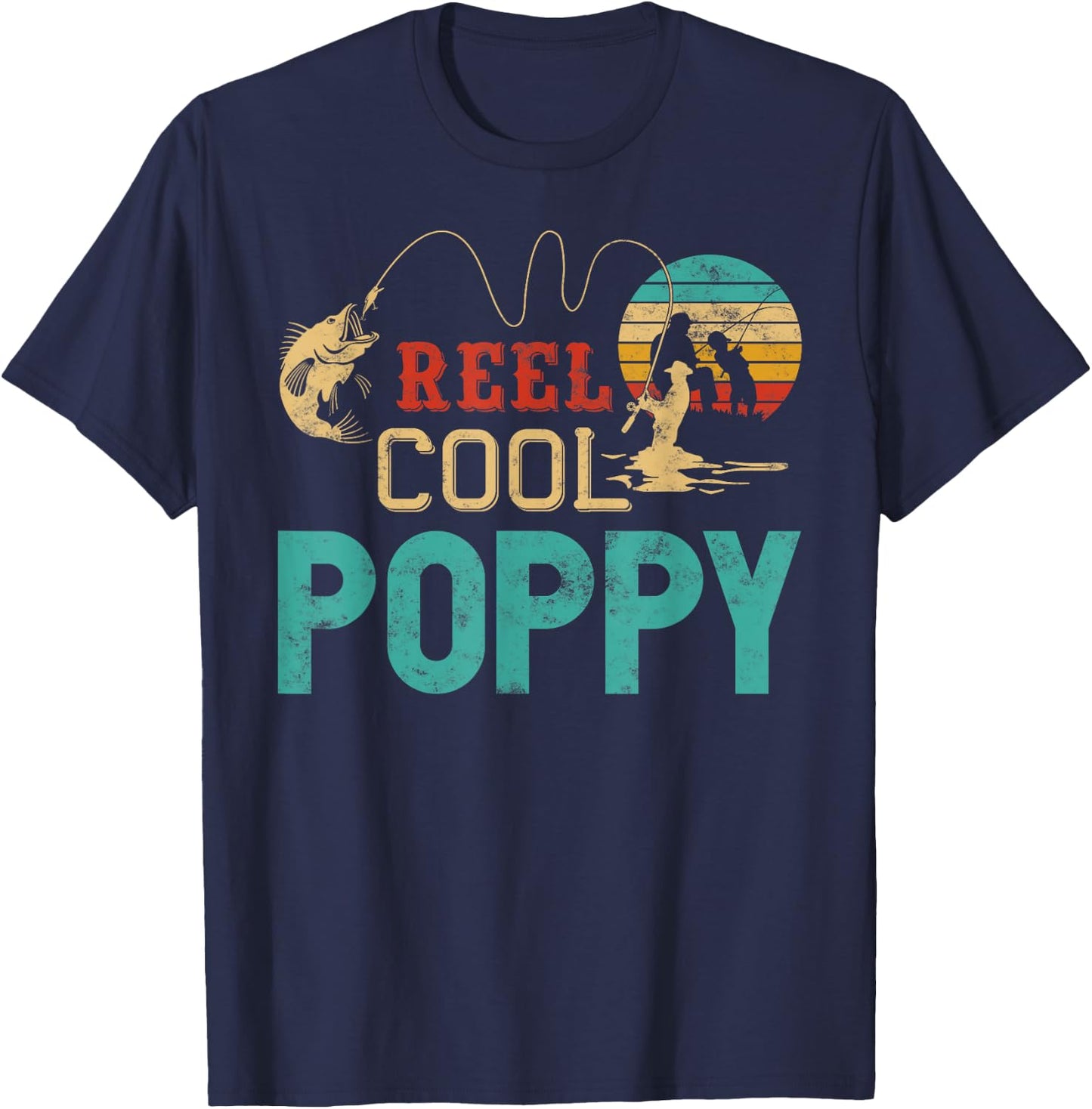 Reel cool Poppy Fishing Father’s Day gift Fisherman Grandpa T-Shirt - T-Shirt | Navy