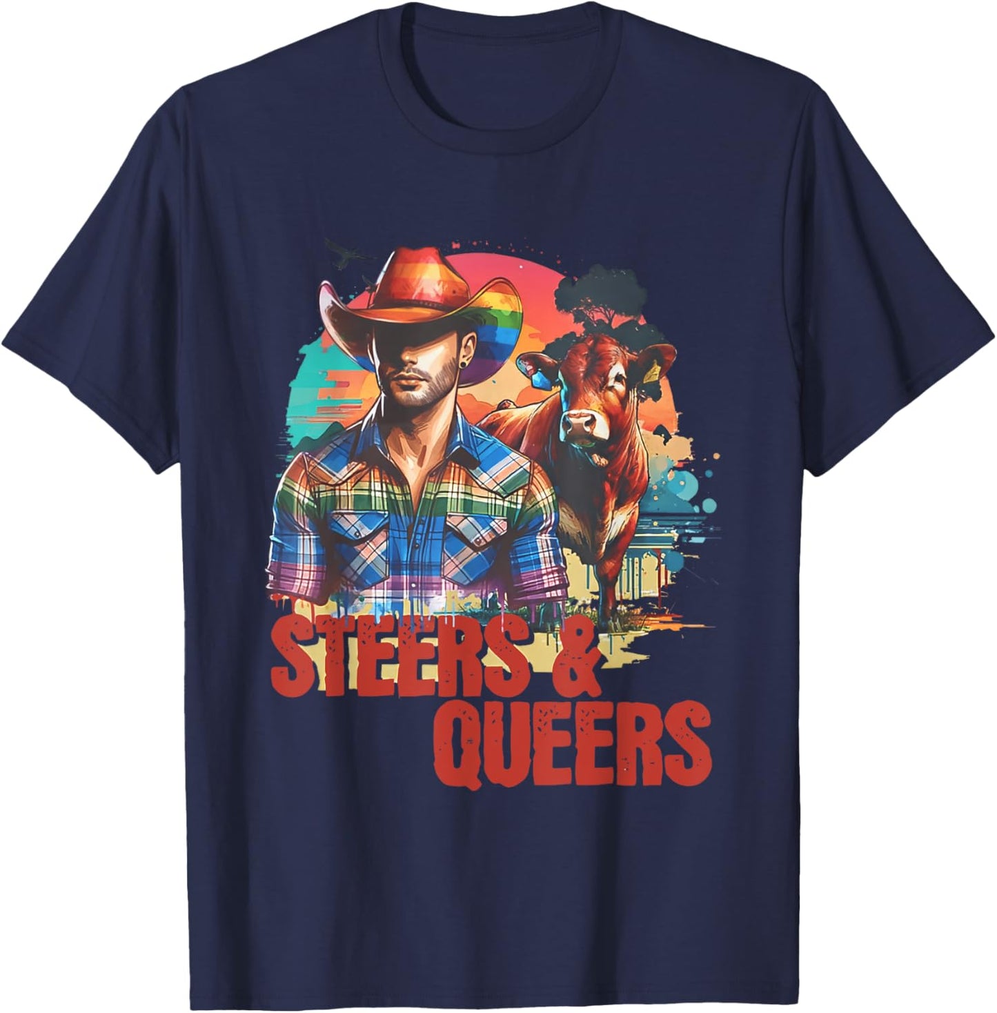 Steers & Queers Country Cowboy Gay T-Shirt - T-Shirt | Navy