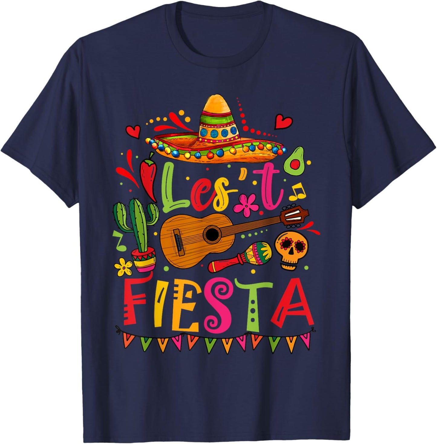 Cinco De Mayo Mexican Guitar Cactus Funny Mexican Fiesta T-Shirt - T-Shirt | Navy