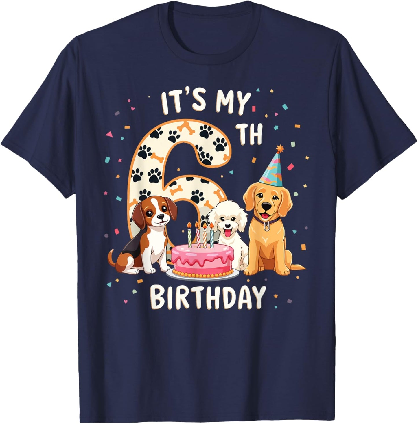 It's My 6th Birthday Dog Lover Theme 6 Years Old Puppy Dogs T-Shirt - T-Shirt | Navy