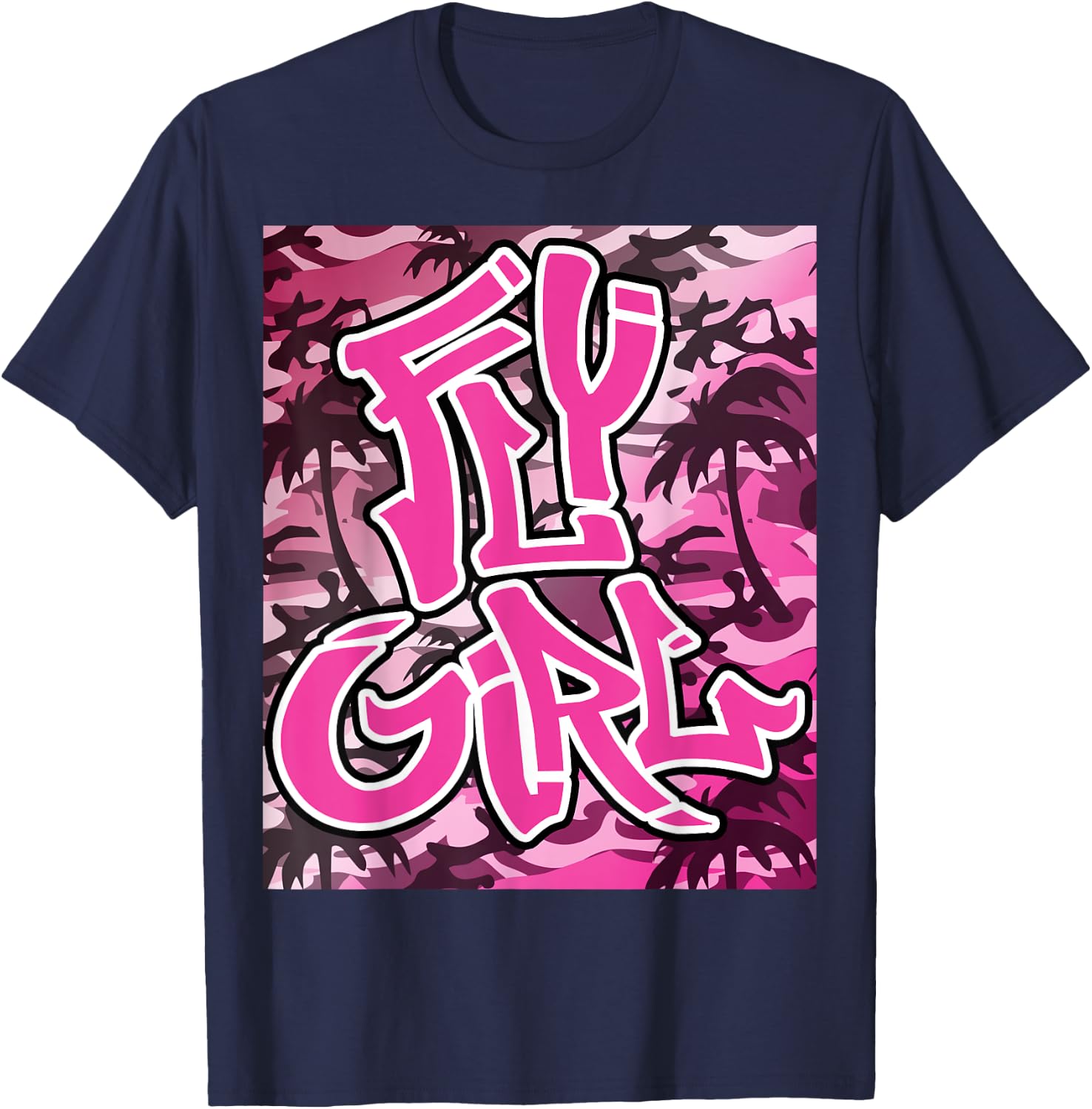 Fly Girl 80s 90s Old School Camo B-Girl Hip Hop T-Shirt - T-Shirt | Navy