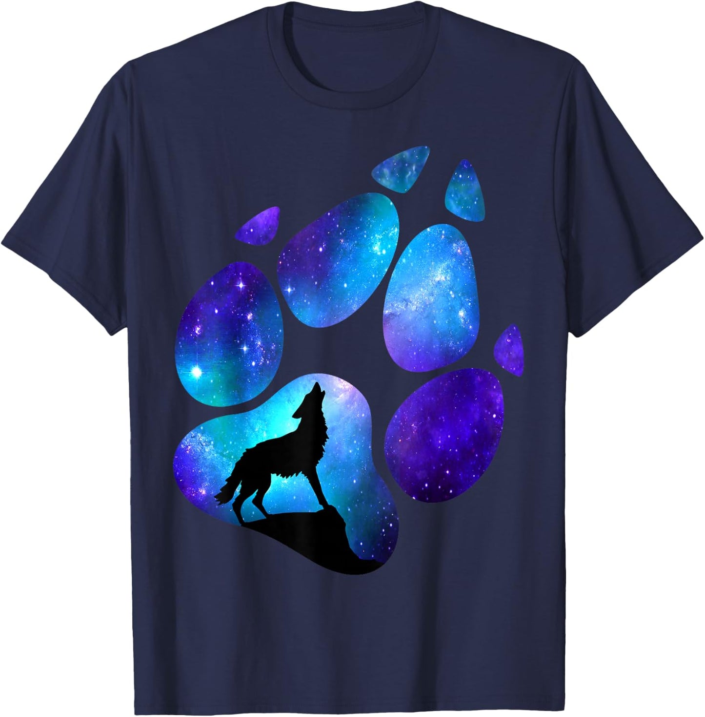 Wolf Paws Galaxy Wild Lone Wolves Stars Moon Wolf T-Shirt - T-Shirt | Navy