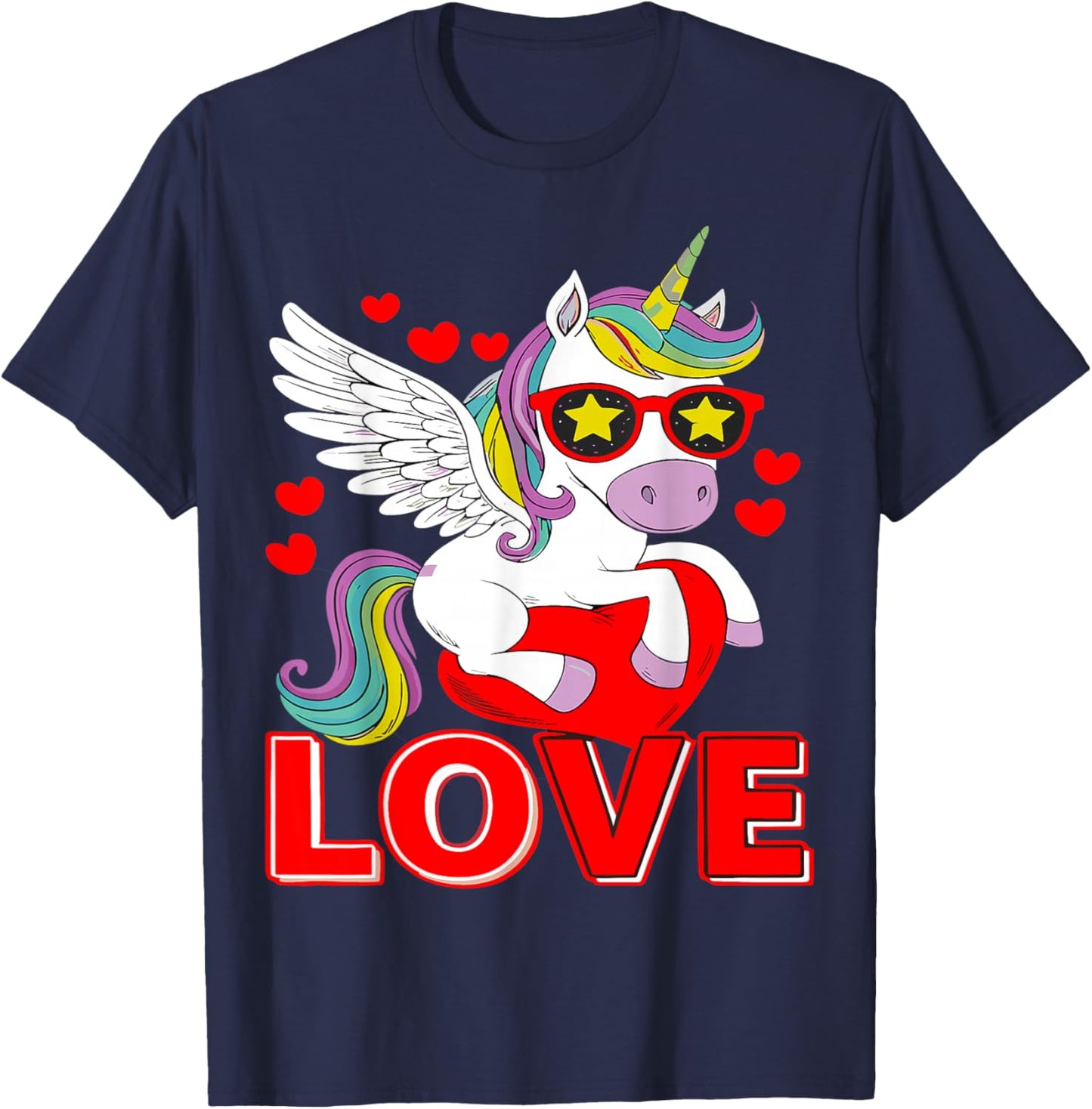Adorable Unicorn Heart Valentine's Day Girls Kids Women , Black, S T-Shirt - T-Shirt | Navy