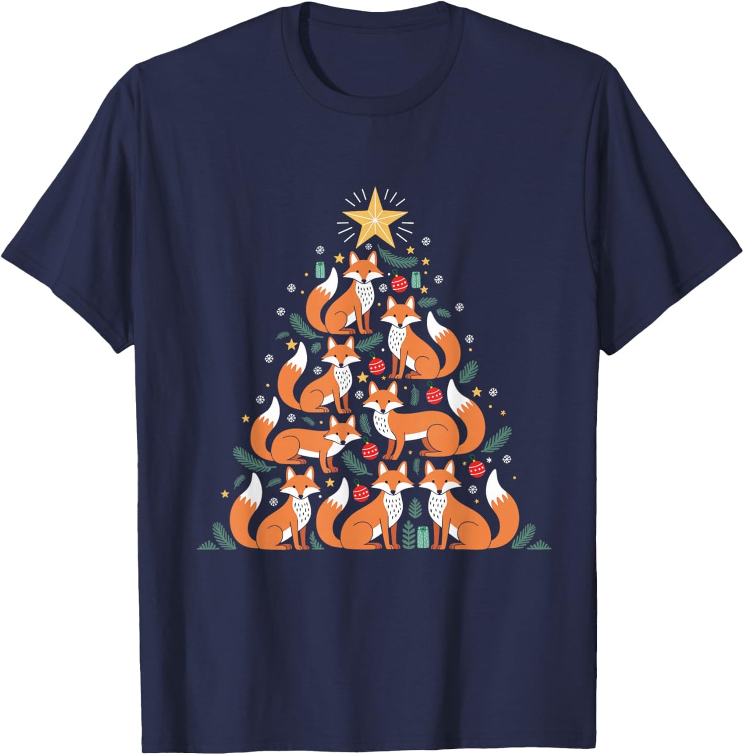 Fox Christmas Tree Fox Lover Christmas T-Shirt - T-Shirt | Navy