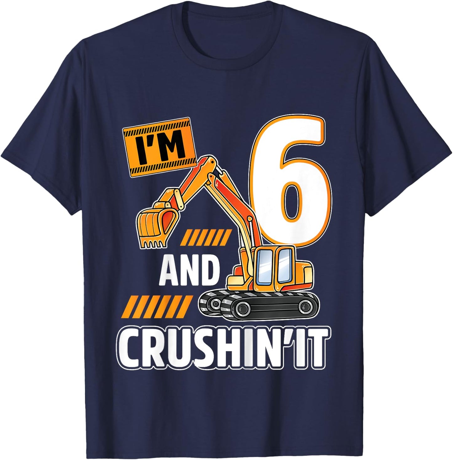 6 year old vehicles construction excavator Birthday 6th T-Shirt - T-Shirt | Navy