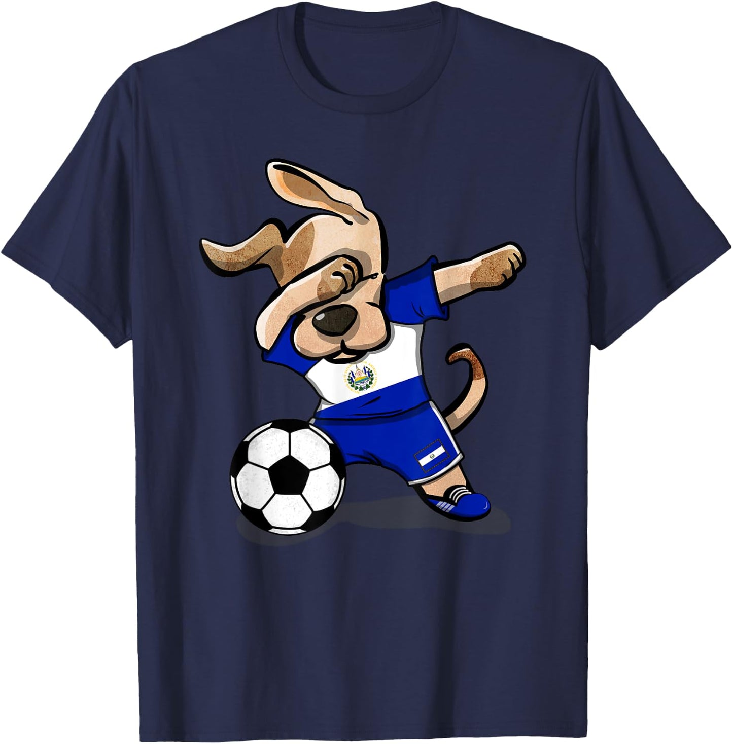 Dabbing Dog El Salvador Soccer Salvadorean Flag Football Men Women Girls Kids T-Shirt - T-Shirt | Navy