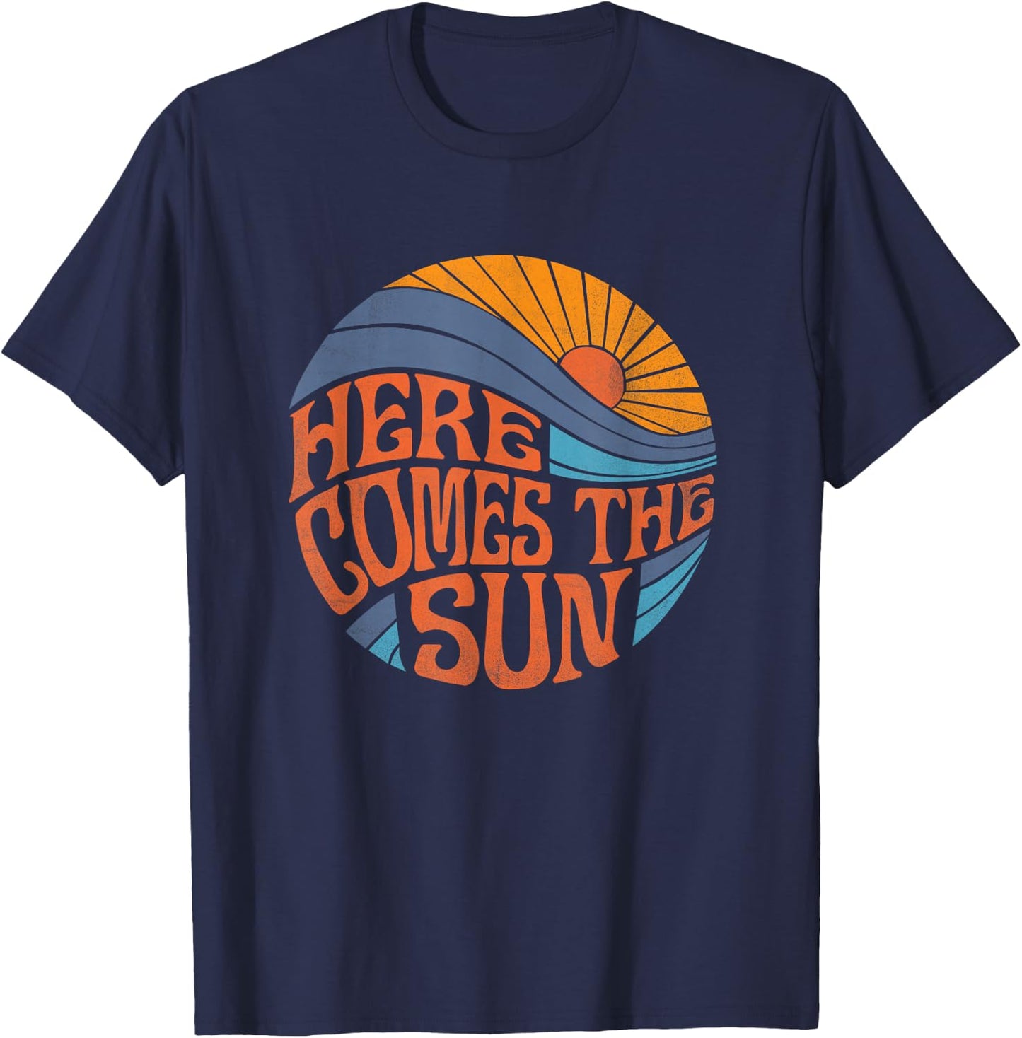 Here Comes The Sun Vintage Retro Sixties Surf Summer Beach T-Shirt - T-Shirt | Navy
