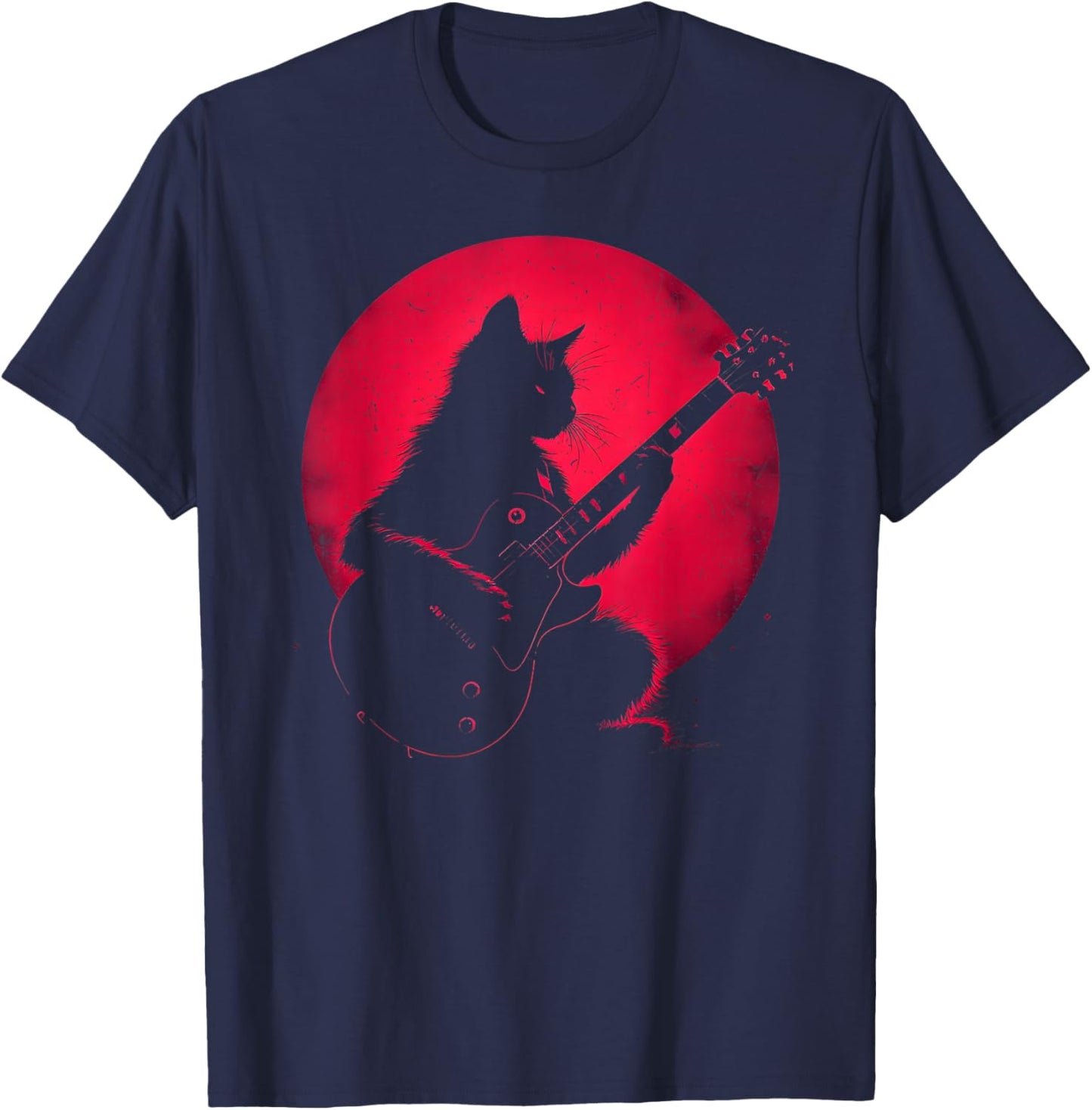 Cat Playing Guitar Rock Cat T-Shirt - T-Shirt | Navy