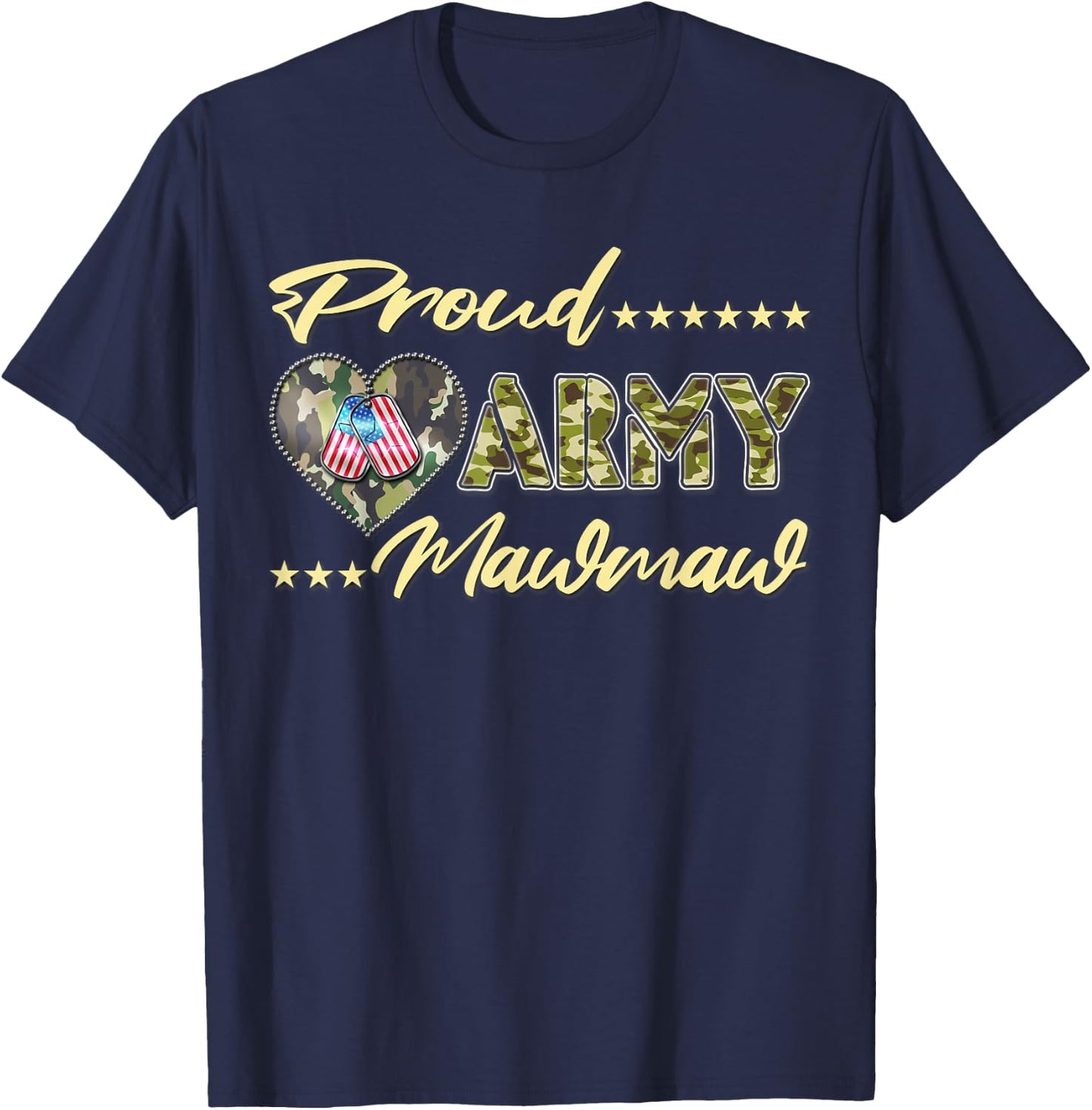 Proud Army Mawmaw Camo US Flag Dog Tag Military Grandma Gift Men Women T-Shirt - T-Shirt | Navy