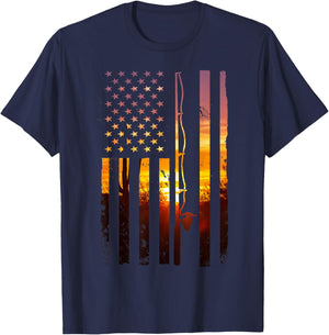 American Flag Fish Fisher Fisherman Funny Bass Fishing USA T-Shirt - T-Shirt | Navy