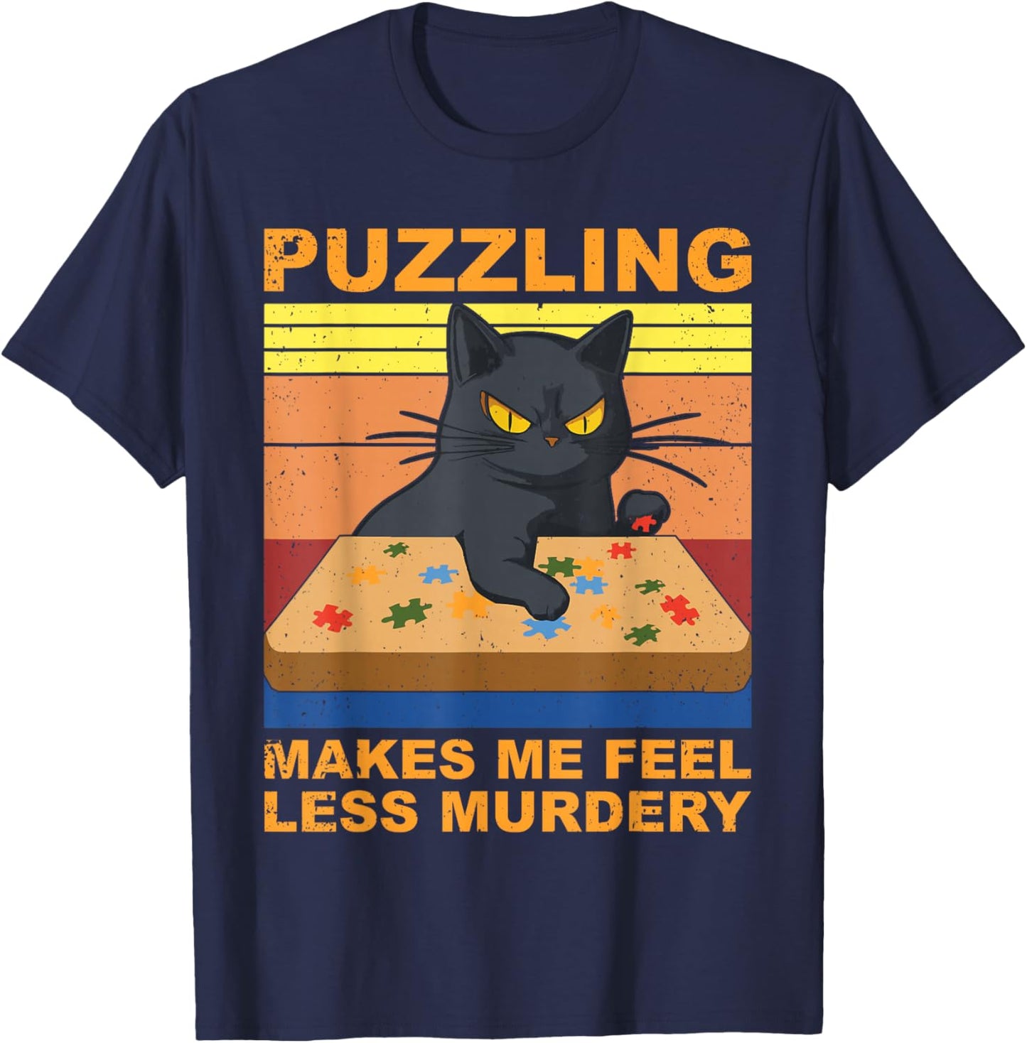 Jigsaw Puzzle cat Puzzler Funny Puzzle Lover T-Shirt - T-Shirt | Navy
