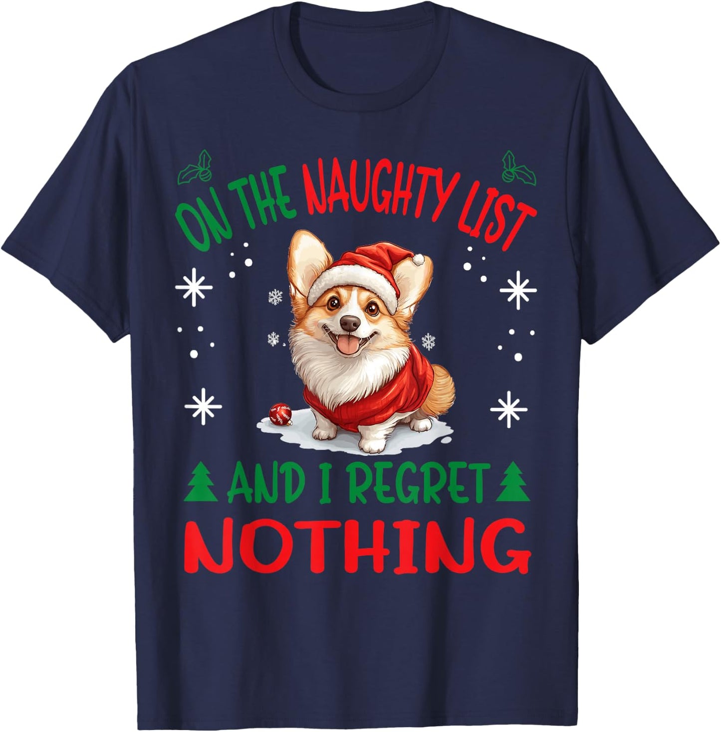 Cute Pembroke Welsh Corgi Dog Christmas On The Naughty List Women T-Shirt - T-Shirt | Navy