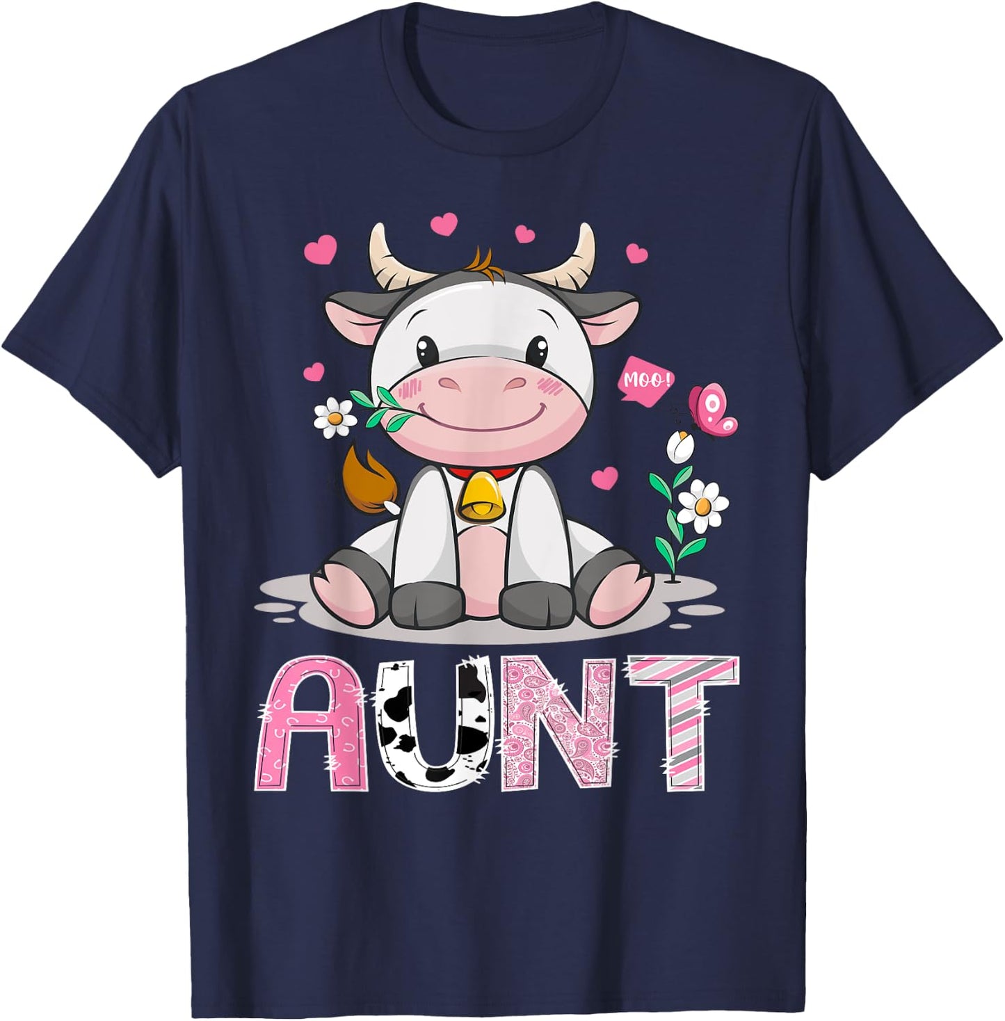 Aunt Cute Cow Moo Farmer Birthday Family Matching T-Shirt - T-Shirt | Navy