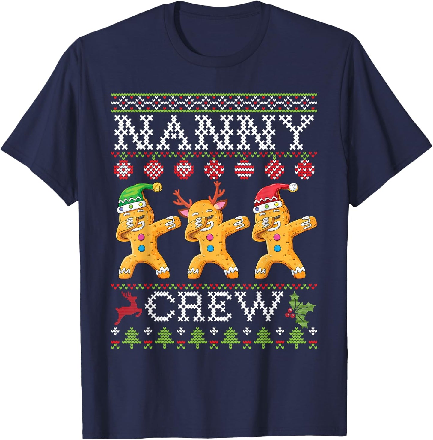 Gingerbreads Dabbing Together Nanny Crew Christmas Family T-Shirt - T-Shirt | Navy