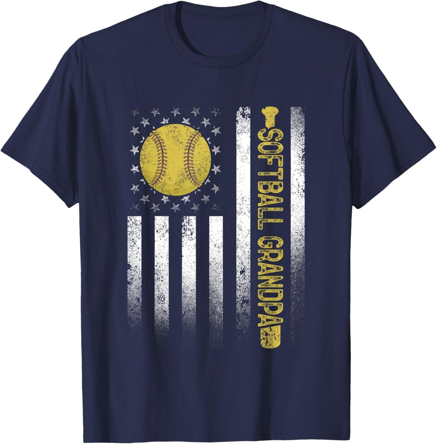 Distressed USA American Flag Softball Grandpa Father's Day Kids Men T-Shirt - T-Shirt | Navy