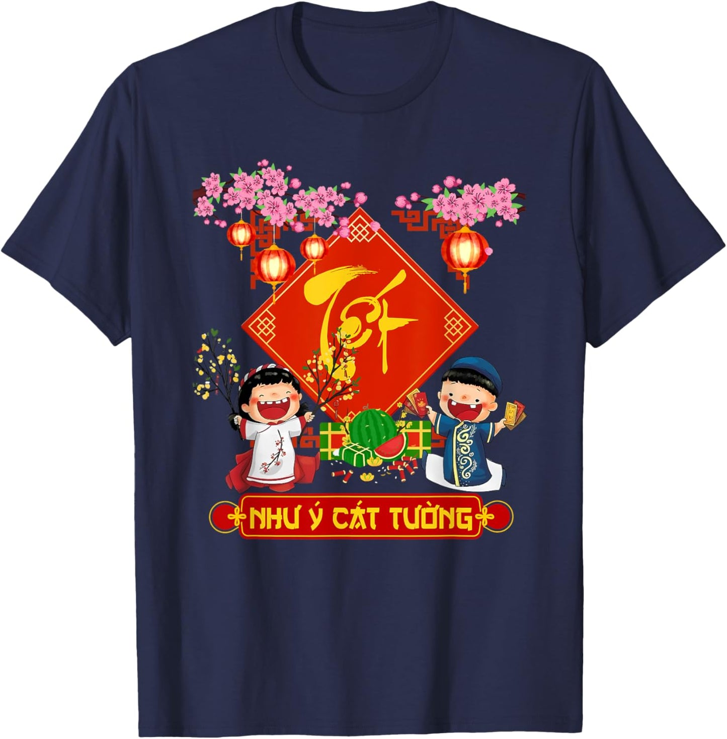 Vietnamese New Year Decorations 2025 Tet Viet Lunar New Year T-Shirt - T-Shirt | Navy