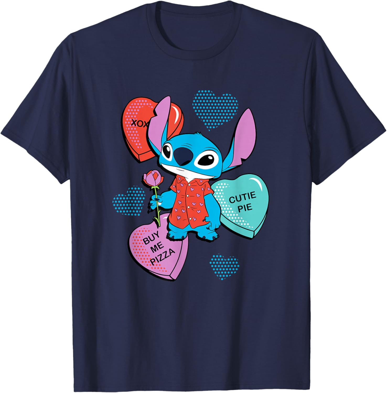 Disney Stitch Funny Candy Hearts Valentine's Day T-Shirt - T-Shirt | Navy