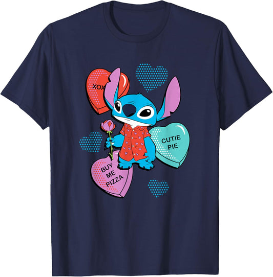 Disney Stitch Funny Candy Hearts Valentine's Day T-Shirt - T-Shirt | Navy