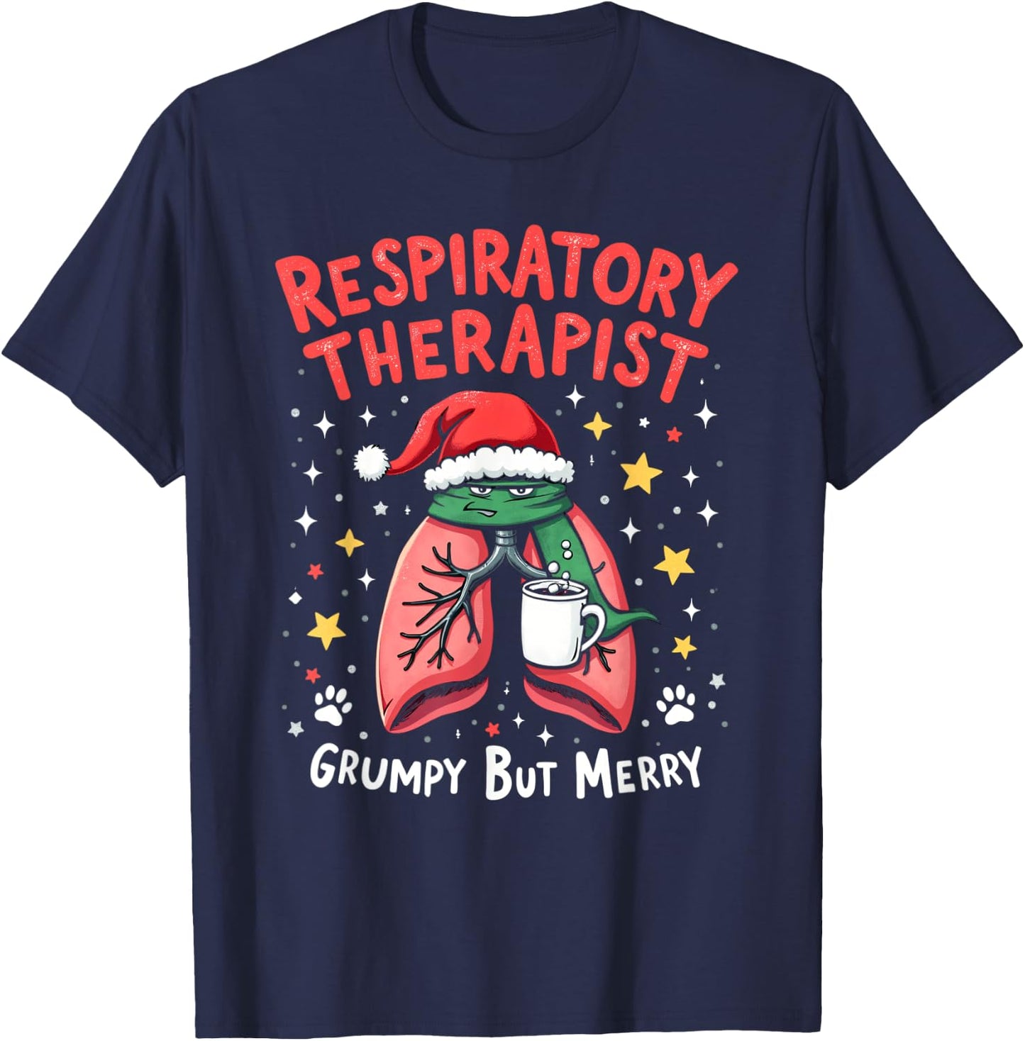 Respiratory Therapist Lung Grumpy But Merry Christmas Xmas T-Shirt - T-Shirt | Navy